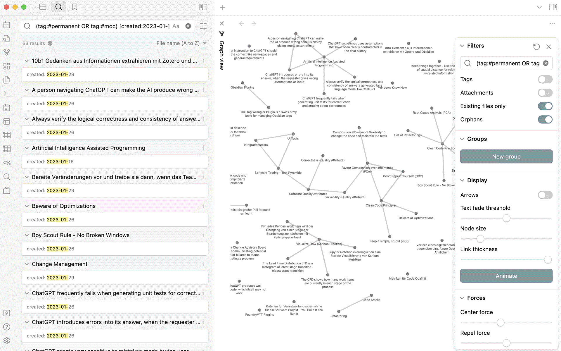 Obsidian uses the same filter syntax for file search and graph view